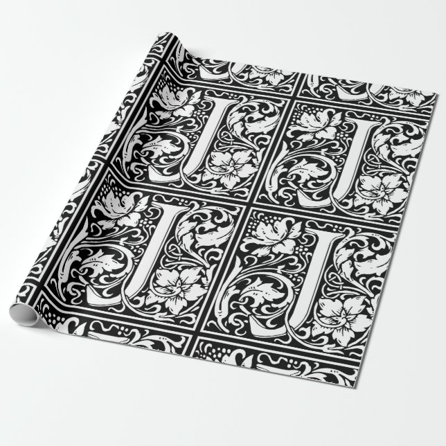 Brev J Medieval Monogram Art nouveau Presentpapper (Utrullad)