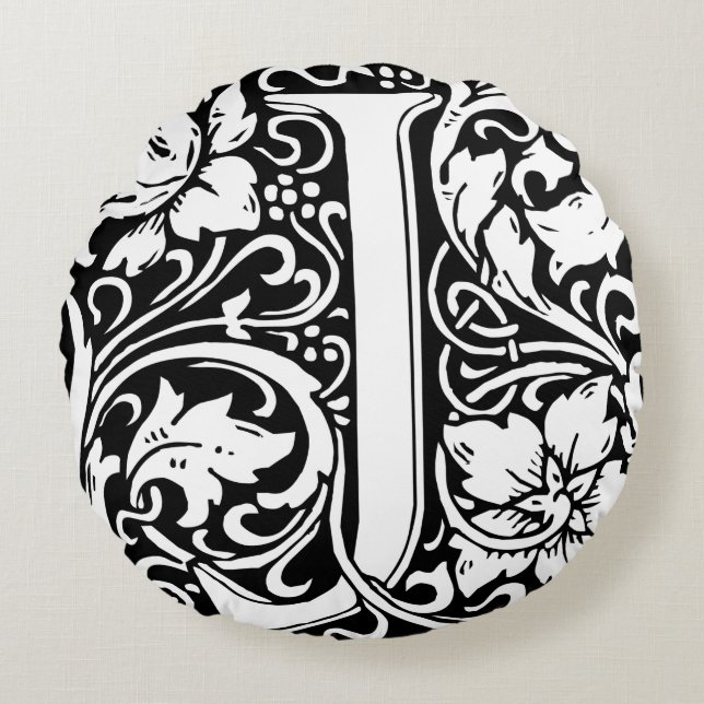 Brev J Medieval Monogram Art nouveau Rund Kudde (Framsidan)