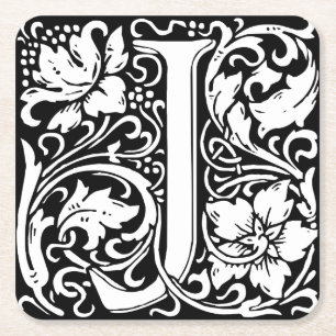 Brev J Medieval Monogram Art nouveau Underlägg Papper Kvadrat