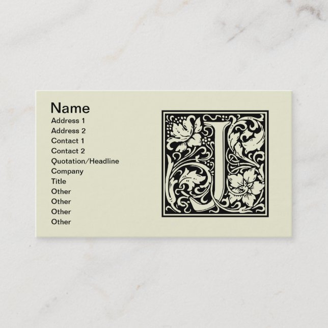 Brev J Medieval Monogram Art nouveau Visitkort (Framsida)