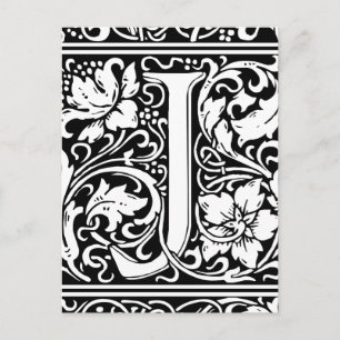 Brev J Medieval Monogram Art nouveau Vykort