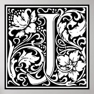 Brev J Medieval Monogram Vintage Inledande Poster