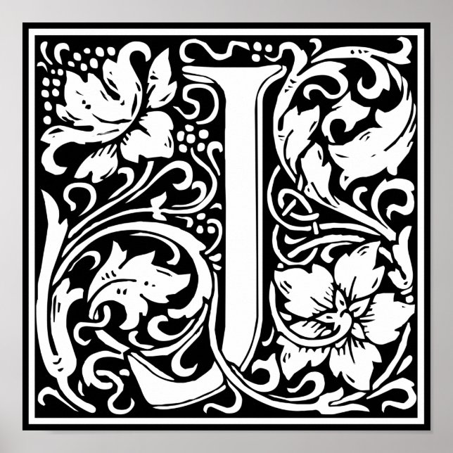 Brev J Medieval Monogram Vintage Inledande Poster (Framsidan)