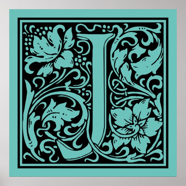 Brev J Medieval Monogram Vintage Inledande Poster (Framsidan)