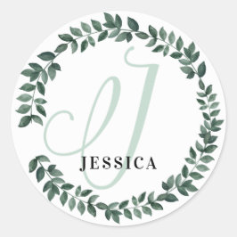 Brev J Monogram Anpassat Namn Minimalistisk Botani Runt Klistermärke
