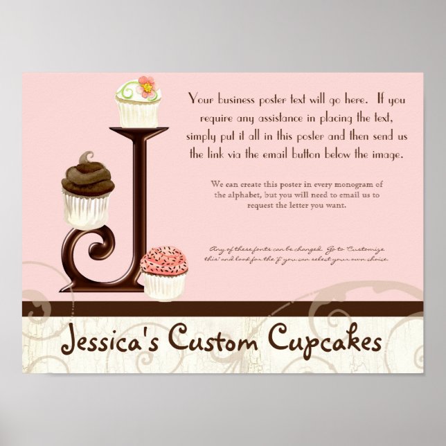 Brev J Monogram Dessert Bakery Business Poster (Framsidan)