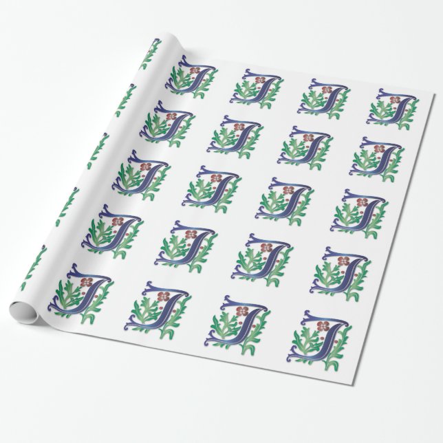 Brev J Monogram Fleur de lis Presentpapper (Utrullad)