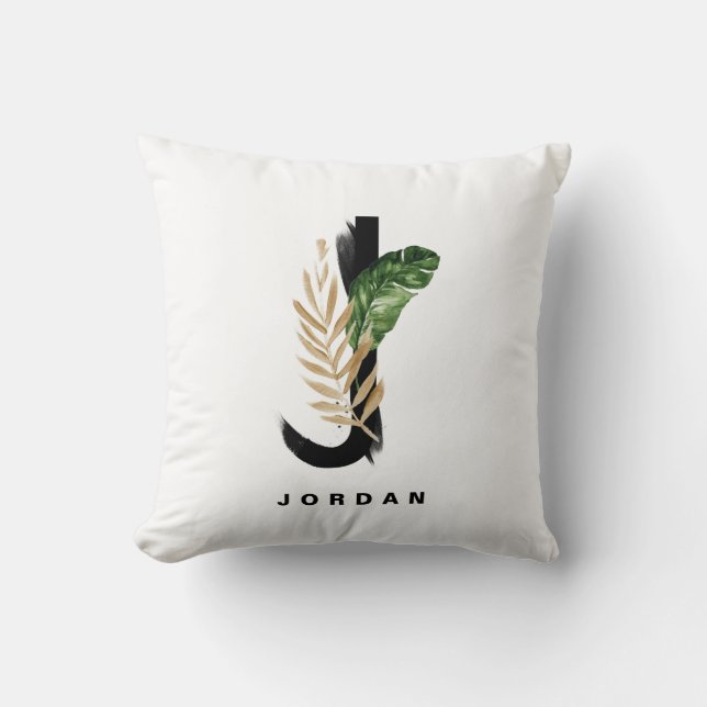 Brev J Monogram Handflatan Löv Tropical Kudde (Framsida)
