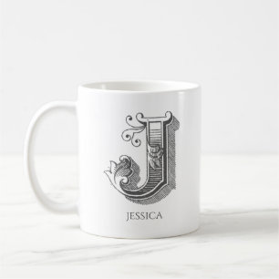 Brev J Monogram Modern Namn-kaffe Mugg