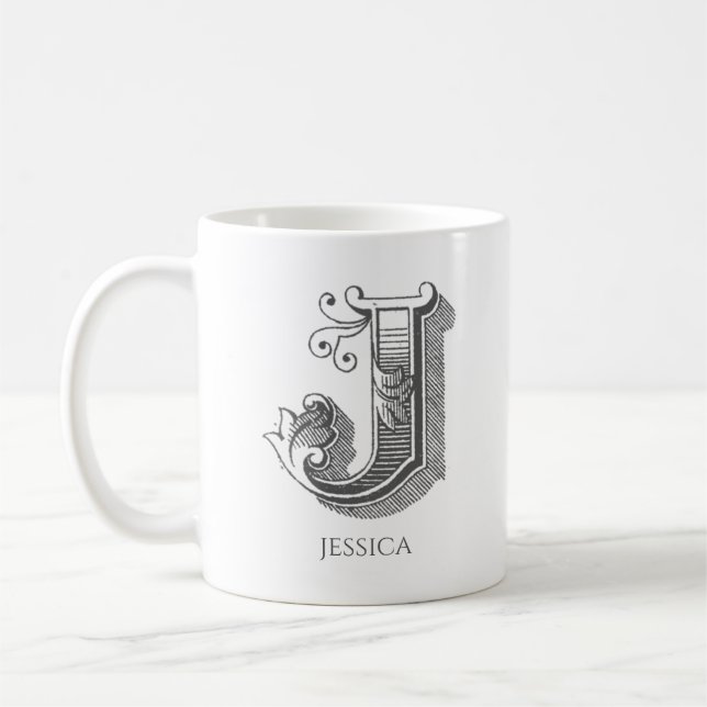 Brev J Monogram Modern Namn-kaffe Mugg (Vänster)