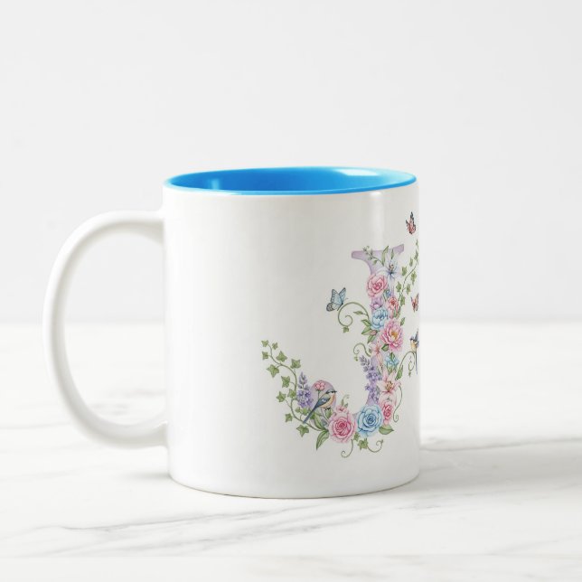 Brev J, Shabby chic av Natasha Us Två-Tonad Mugg (Vänster)