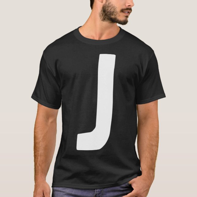 Brev J stort och fet vitt T Shirt (Framsida)