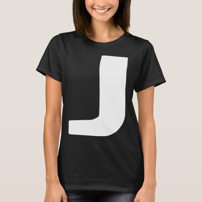 Brev J stort och fet vitt T Shirt (Framsida)