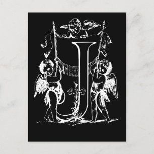 Brev J Svarta och Vita Monogramkort Vykort