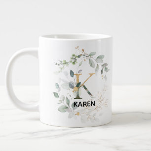 Brev 'K' Alfabet Initial w Namn grå andedräkt Jumbo Mugg