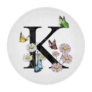 Brev K Blommig Akvarell Fjäril Monogram