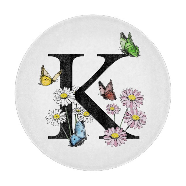 Brev K Blommig Akvarell Fjäril Monogram (Framsidan)