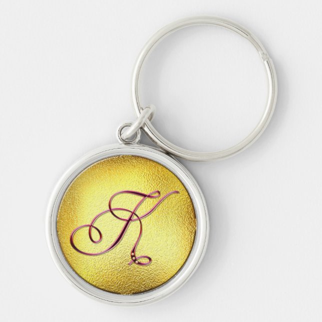 Brev K Burgundy Faux Pearl Keychain Rund Silverfärgad Nyckelring (Framsidan)