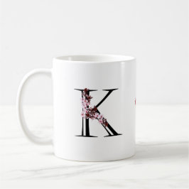 Brev K, Cherry Blommar | Monogram Script Namn Kaffemugg