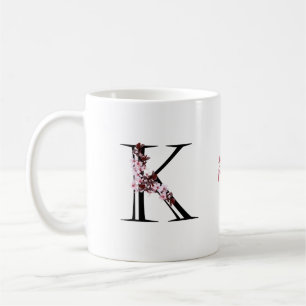 Brev K, Cherry Blommar Monogram Script Namn Kaffemugg