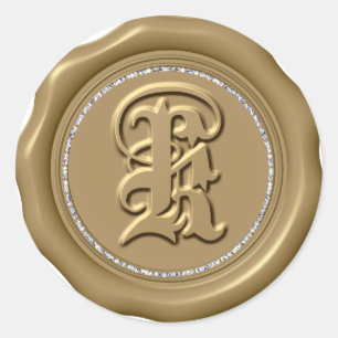 *~* Brev K Diamond Circle GULD Vax sälschetter Runt Klistermärke