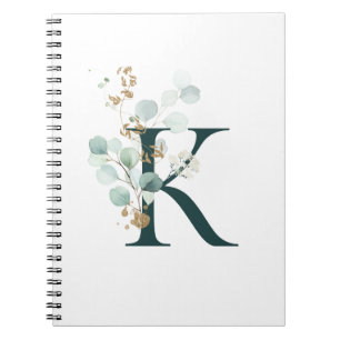 Brev K Eucalyptus och Guld Monogrammed Anteckningsbok