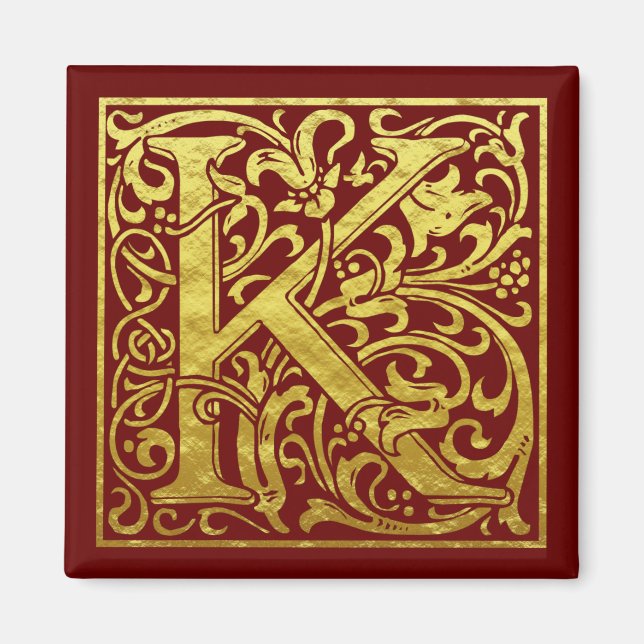 Brev K First Brev Faux Guld Red Magnet (Framsidan)