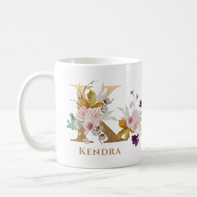 Brev K - Guld Blommigt Namn-systervän med medarbet Kaffemugg (Vänster)