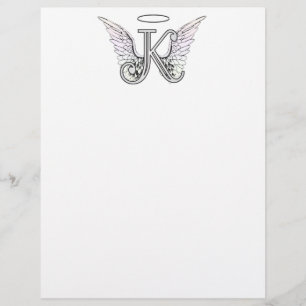 Brev K Initial Monogram med Angel Vingar & Halo