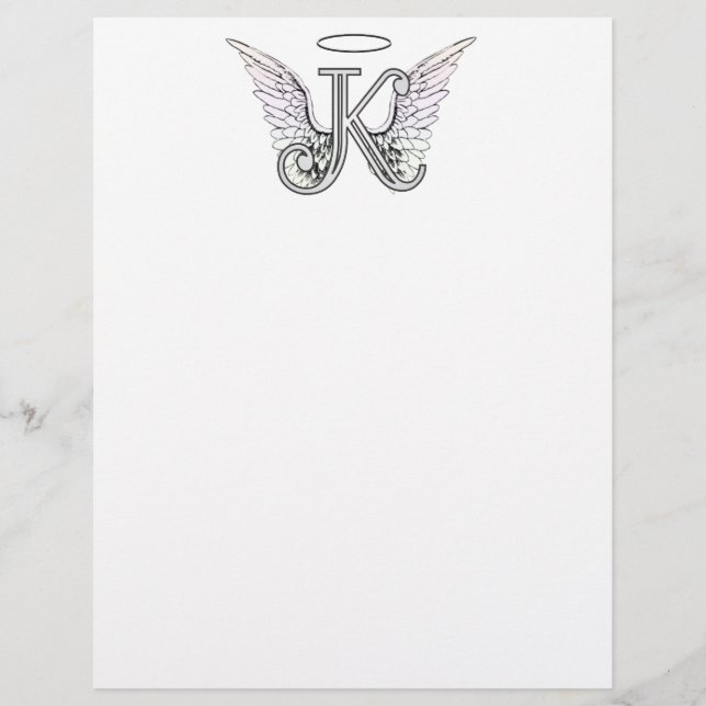 Brev K Initial Monogram med Angel Vingar & Halo (Framsida)