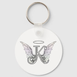 Brev K Initial Monogram med Angel Vingar & Halo Nyckelring