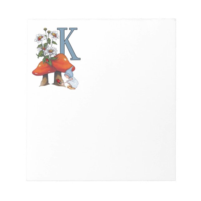 Brev K, INITIAL, Toadstools, Gnome, Ladybug Anteckningsblock (Framsida)