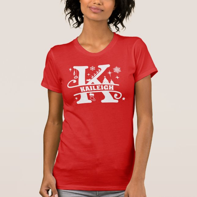 Brev K jul Monogram Initial Namn Red T Shirt (Framsida)