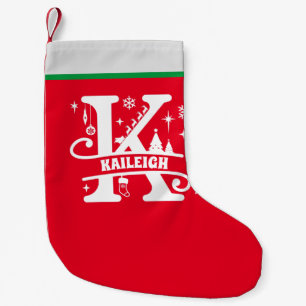 Brev K jul Monogram Initial Namn Red White Liten Julstrumpa