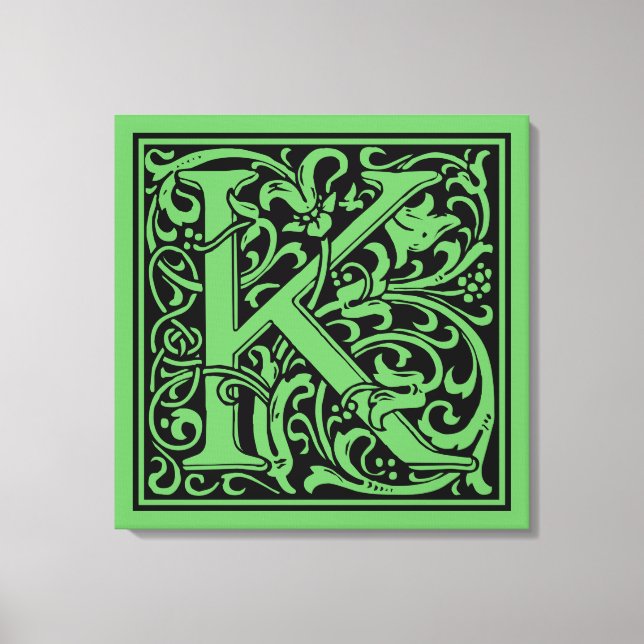 Brev K medeltida monogram Art Nouveau Canvastryck (Framsida)
