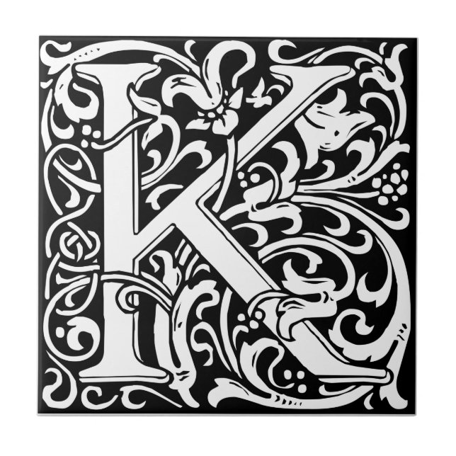 Brev K medeltida monogram Art Nouveau Kakelplatta (Framsidan)