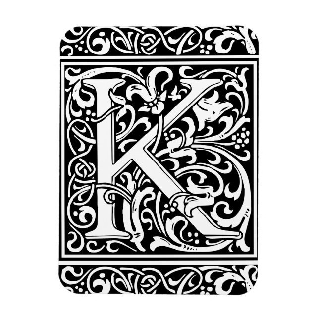 Brev K medeltida monogram Art Nouveau Magnet (Vertikal)