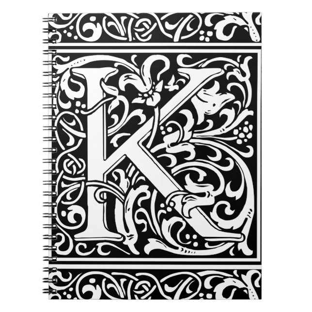 Brev K Medieval Monogram Art nouveau Anteckningsbok Med Spiral (Framsidan)