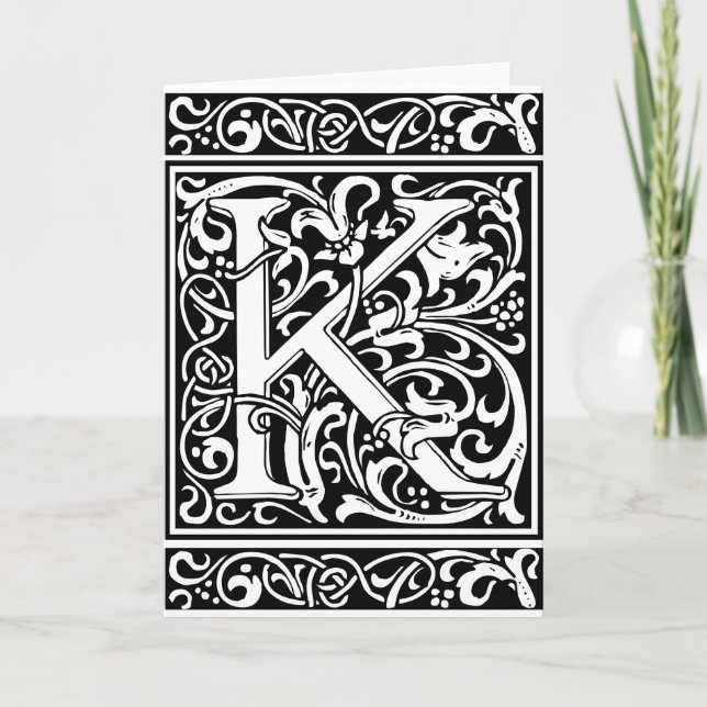 Brev K Medieval Monogram Art nouveau Anteckningskort (Framsida)