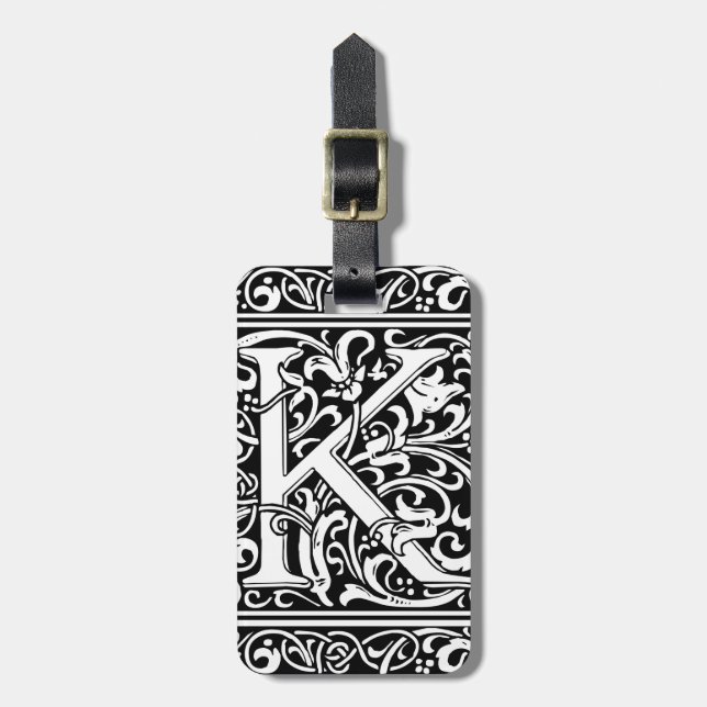 Brev K Medieval Monogram Art nouveau Bagagebricka (Vertikal Framsida)