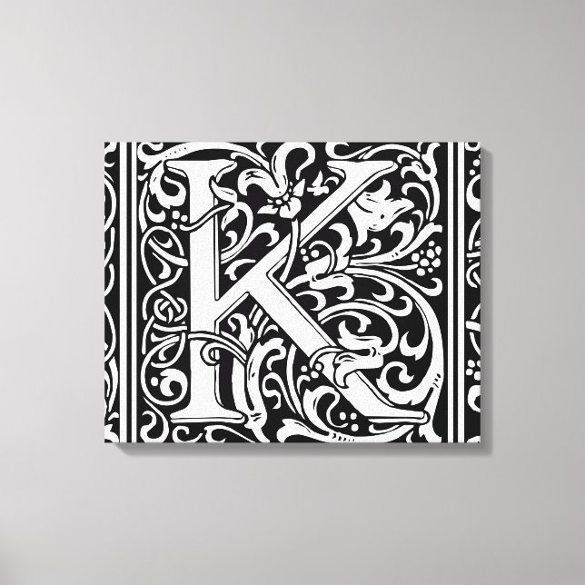 Brev K Medieval Monogram Art nouveau Canvastryck (Framsida)