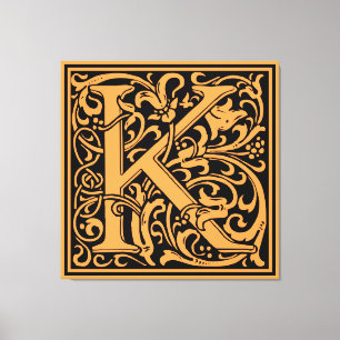 Brev K Medieval Monogram Art nouveau Canvastryck