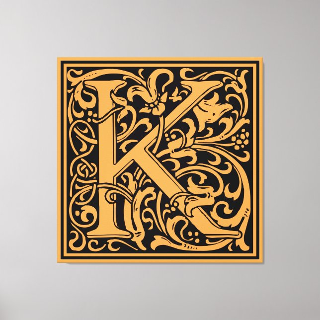 Brev K Medieval Monogram Art nouveau Canvastryck (Framsida)