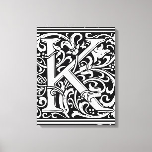 Brev K Medieval Monogram Art nouveau Canvastryck