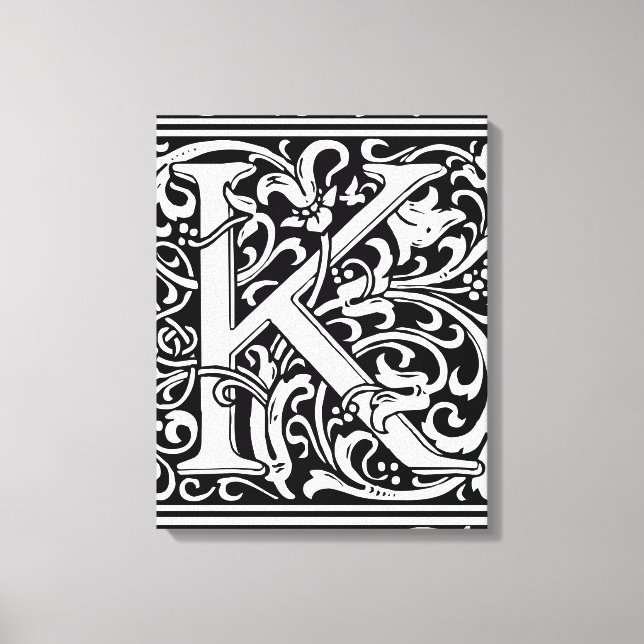 Brev K Medieval Monogram Art nouveau Canvastryck (Framsida)
