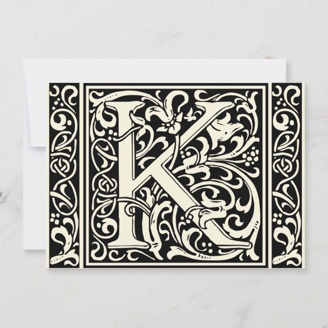 Brev K Medieval Monogram Art nouveau Inbjudningar (Framsida)