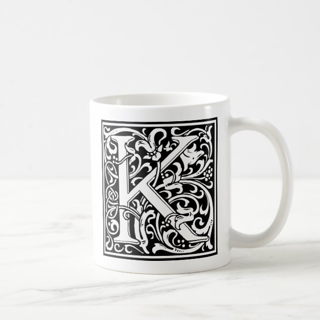 Brev K Medieval Monogram Art nouveau Kaffemugg (Höger)