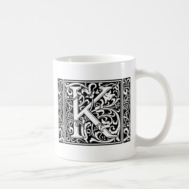 Brev K Medieval Monogram Art nouveau Kaffemugg (Höger)