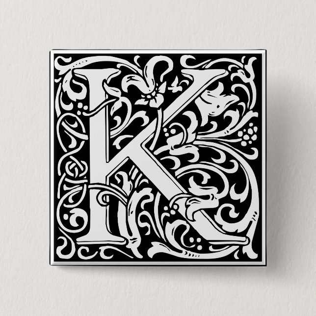 Brev K Medieval Monogram Art nouveau Knapp (Framsida)