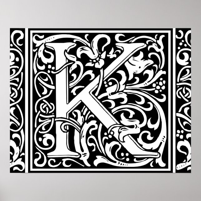 Brev K Medieval Monogram Art nouveau Poster (Framsidan)